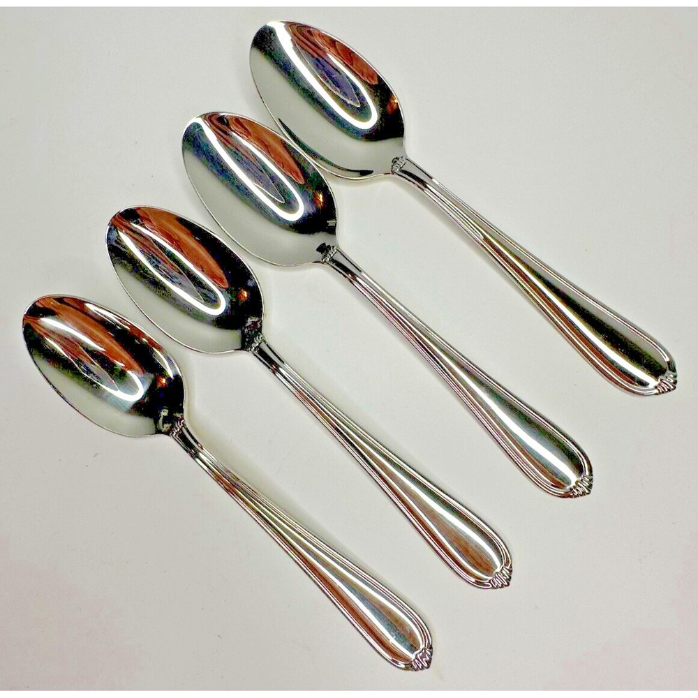 Hampton Silversmiths Glossy HSVI33 Stainless Flatware 4 serving Spoons 8"